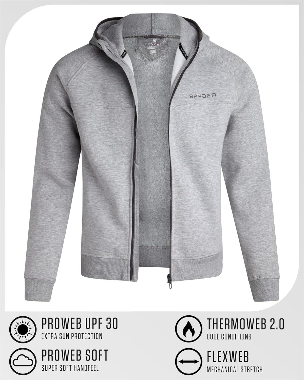 imageSpyder Mens Zip Up Hoodie Super Soft Performance Fleece Sweatshirts for Men Warm Athletic Hoodies for Running Walking GymHeather Grey Light
