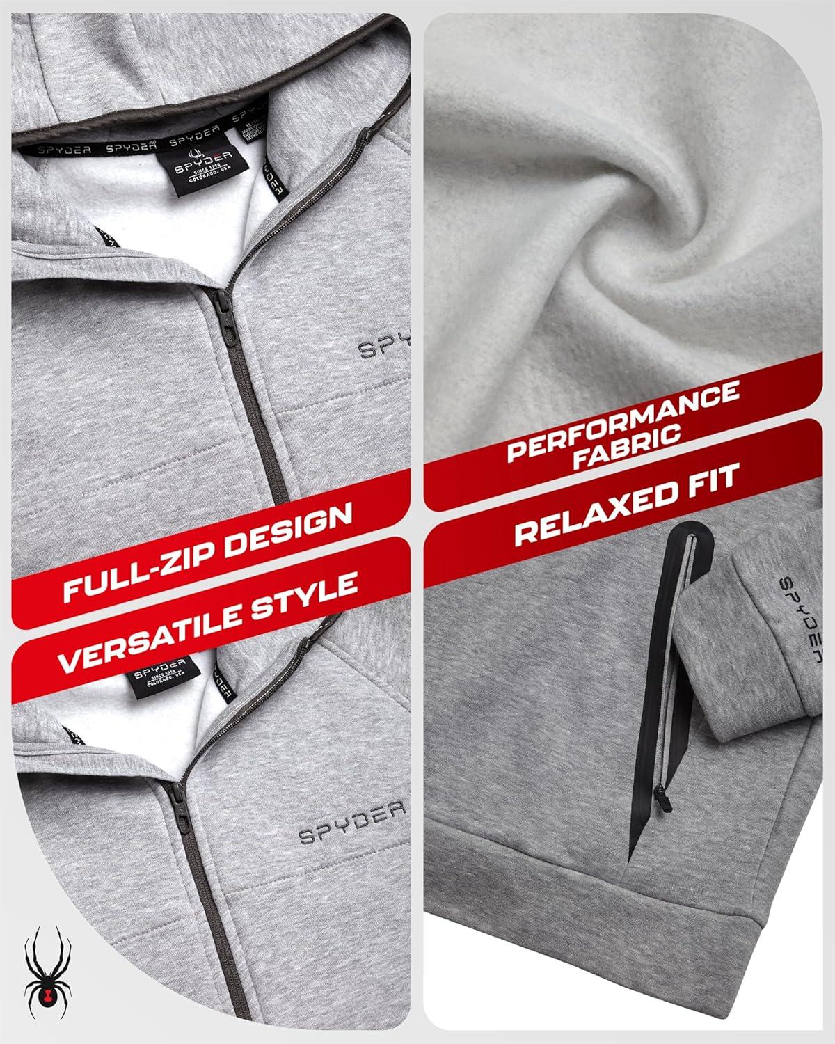 imageSpyder Mens Zip Up Hoodie Super Soft Performance Fleece Sweatshirts for Men Warm Athletic Hoodies for Running Walking GymHeather Grey Light