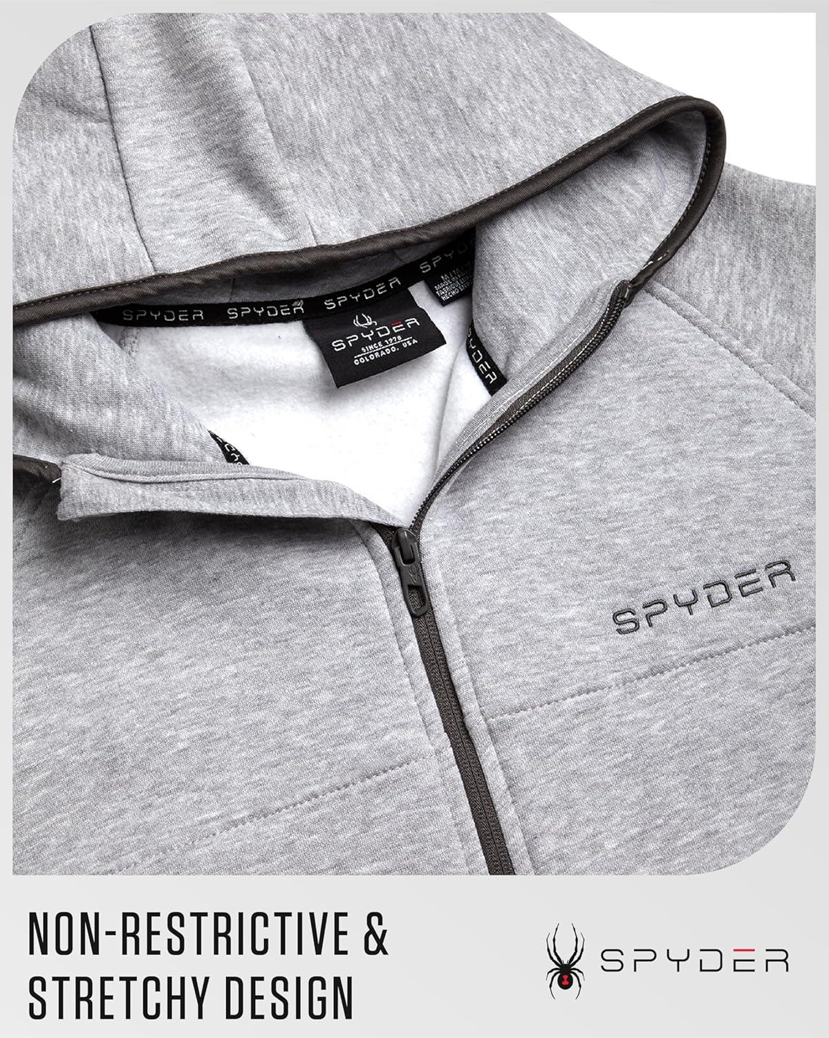 imageSpyder Mens Zip Up Hoodie Super Soft Performance Fleece Sweatshirts for Men Warm Athletic Hoodies for Running Walking GymHeather Grey Light