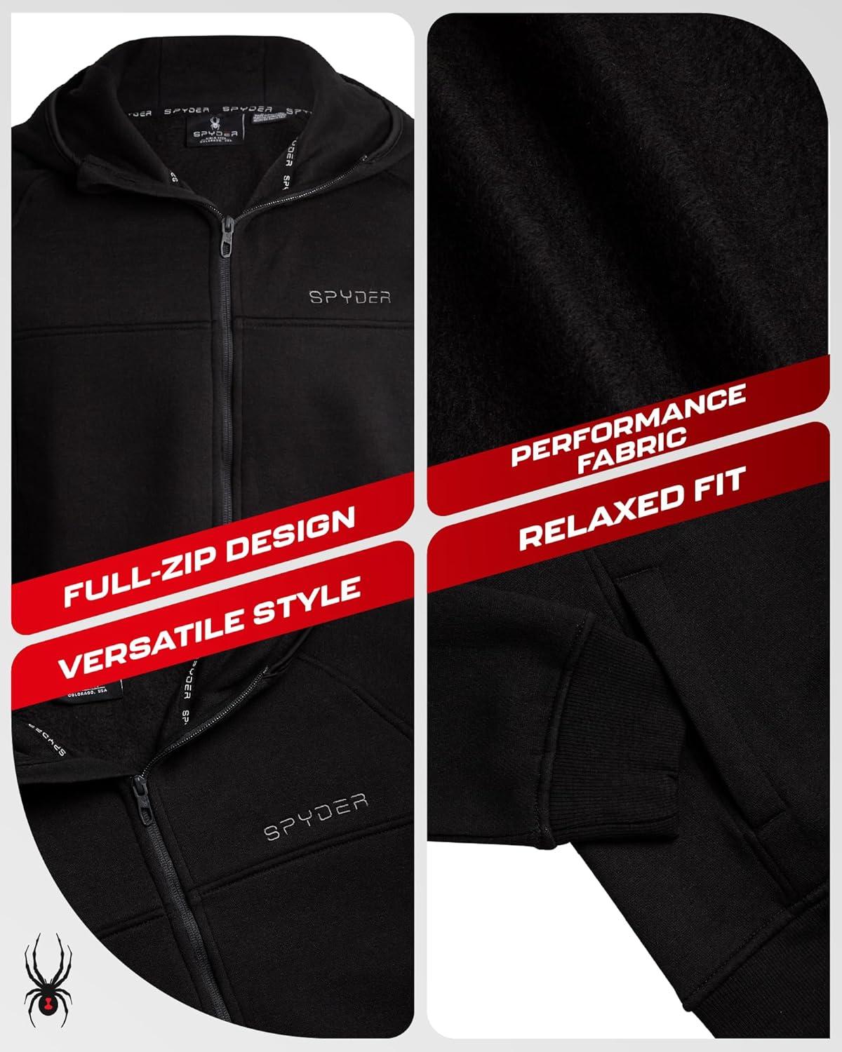 imageSpyder Mens Zip Up Hoodie Super Soft Performance Fleece Sweatshirts for Men Warm Athletic Hoodies for Running Walking GymJet Black
