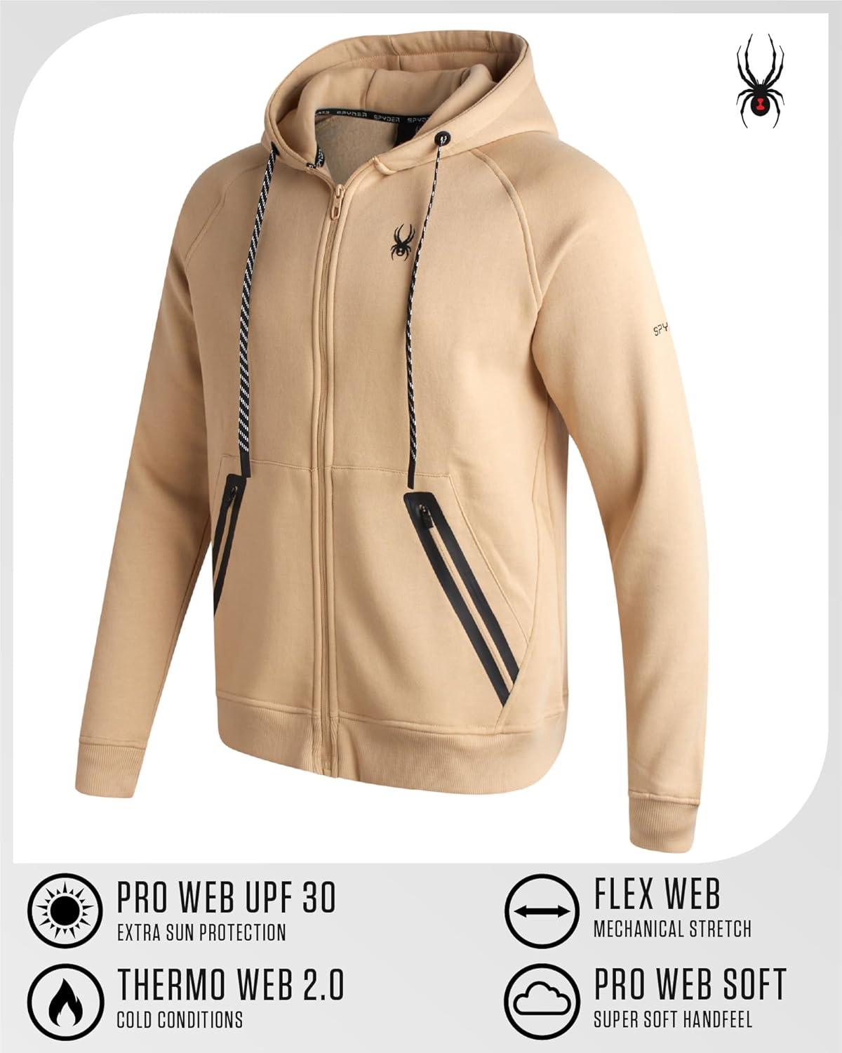 imageSpyder Mens Zip Up Hoodie Super Soft Performance Fleece Sweatshirts for Men Warm Athletic Hoodies for Running Walking GymSand
