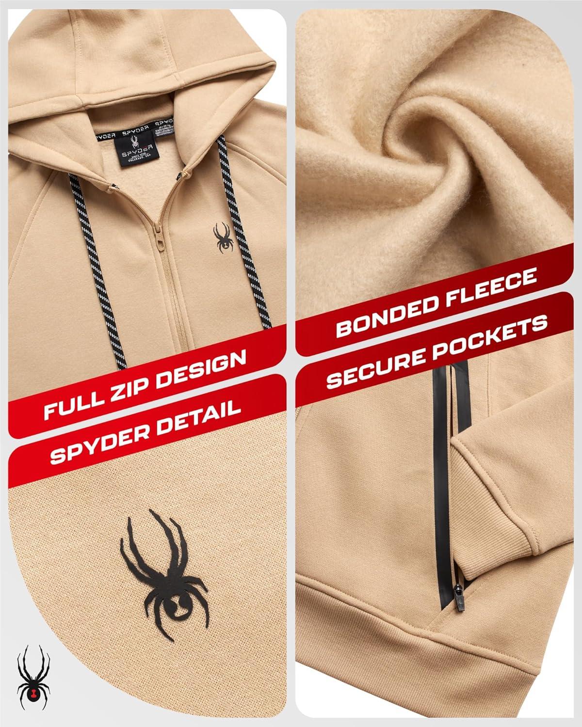 imageSpyder Mens Zip Up Hoodie Super Soft Performance Fleece Sweatshirts for Men Warm Athletic Hoodies for Running Walking GymSand