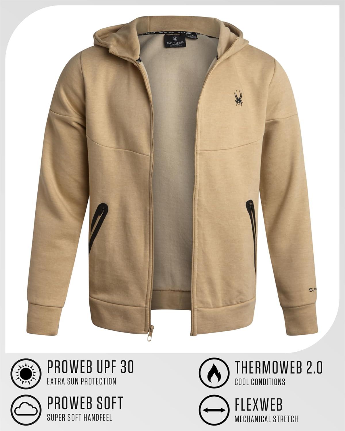 imageSpyder Mens Zip Up Hoodie Super Soft Performance Fleece Sweatshirts for Men Warm Athletic Hoodies for Running Walking GymSand Beige