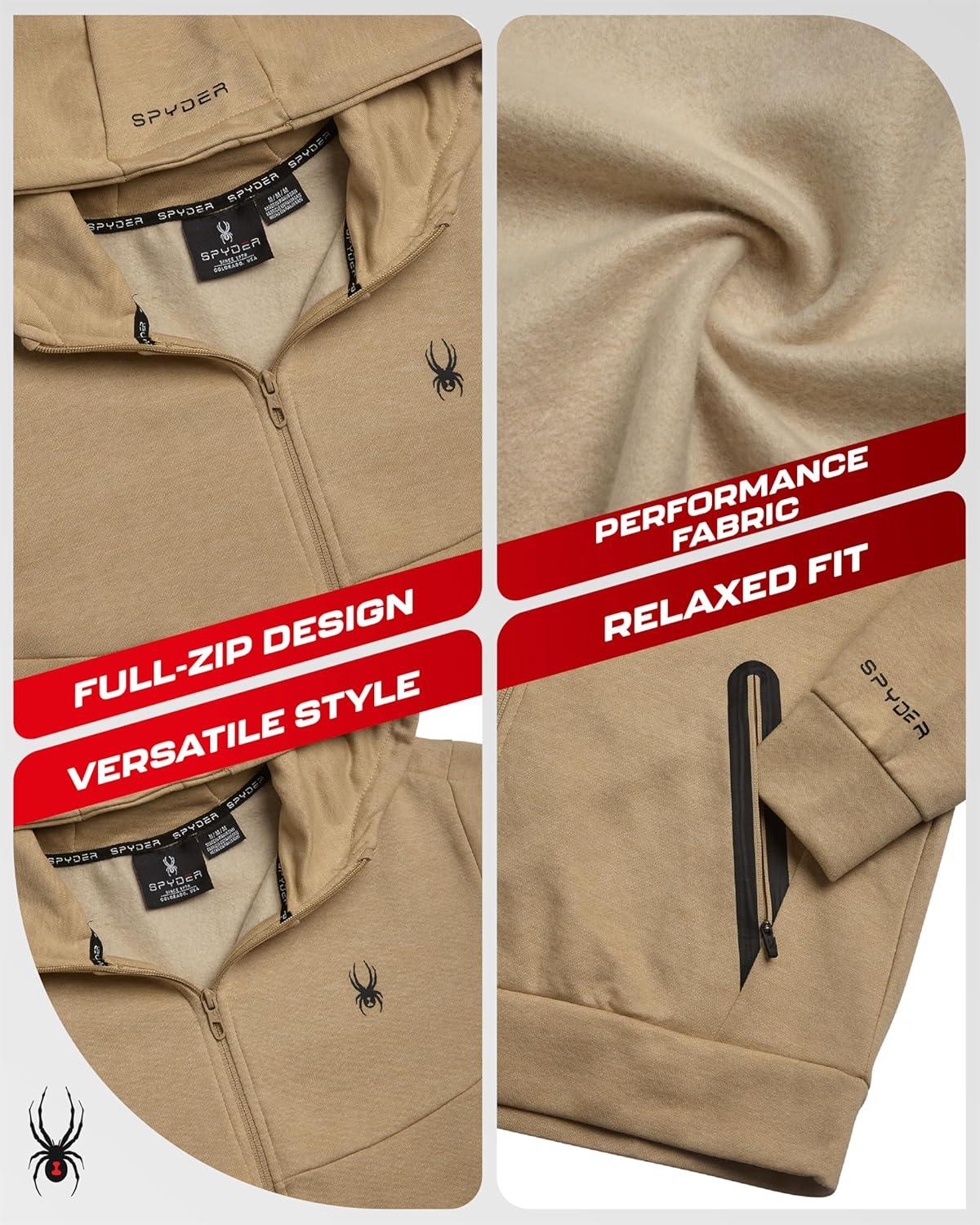 imageSpyder Mens Zip Up Hoodie Super Soft Performance Fleece Sweatshirts for Men Warm Athletic Hoodies for Running Walking GymSand Beige