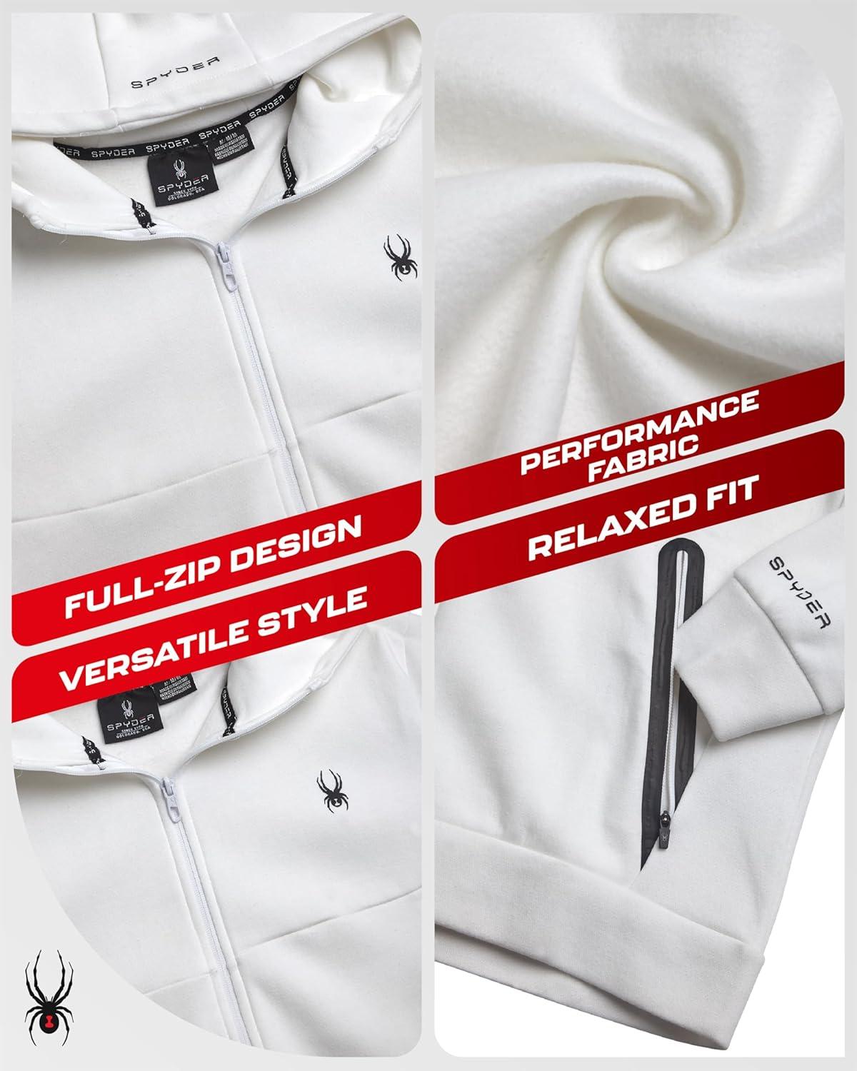 imageSpyder Mens Zip Up Hoodie Super Soft Performance Fleece Sweatshirts for Men Warm Athletic Hoodies for Running Walking GymWhite