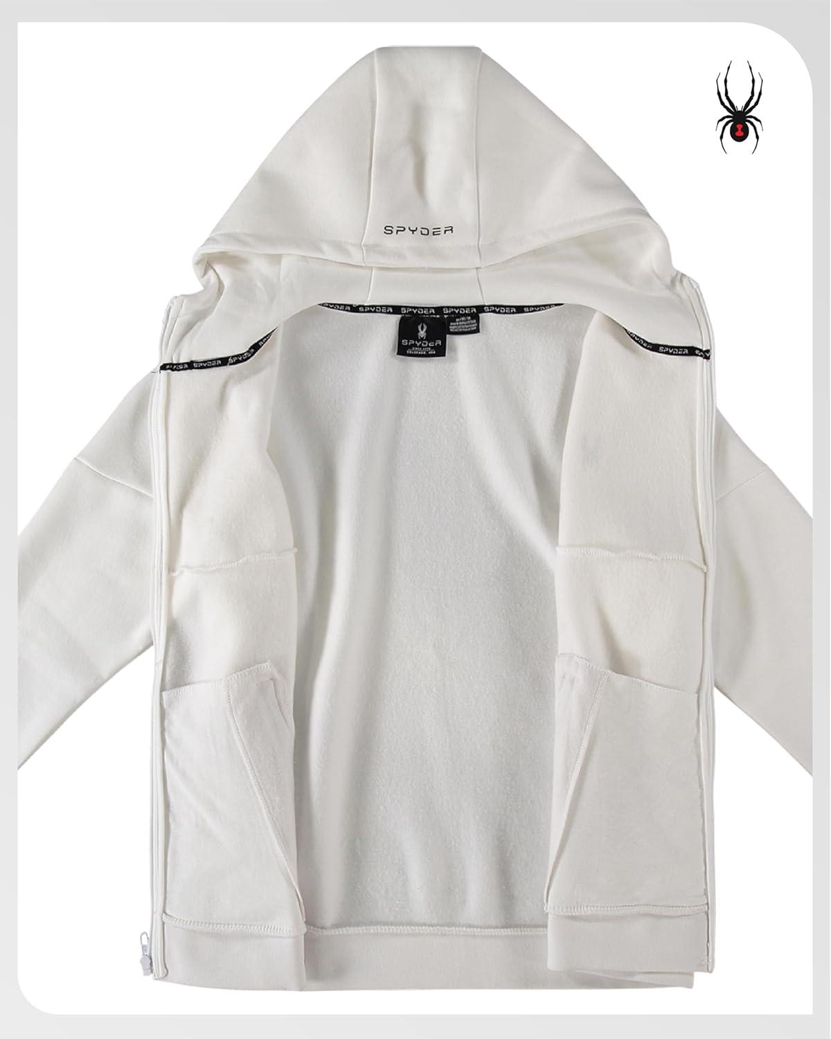 imageSpyder Mens Zip Up Hoodie Super Soft Performance Fleece Sweatshirts for Men Warm Athletic Hoodies for Running Walking GymWhite
