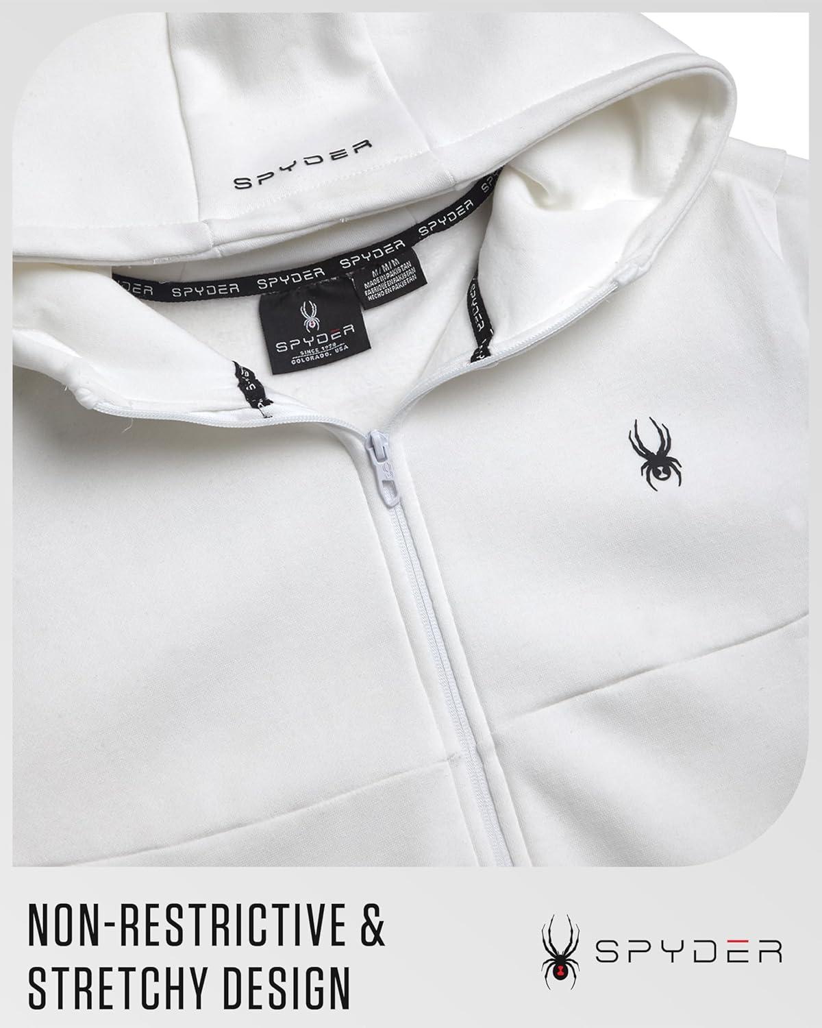 imageSpyder Mens Zip Up Hoodie Super Soft Performance Fleece Sweatshirts for Men Warm Athletic Hoodies for Running Walking GymWhite