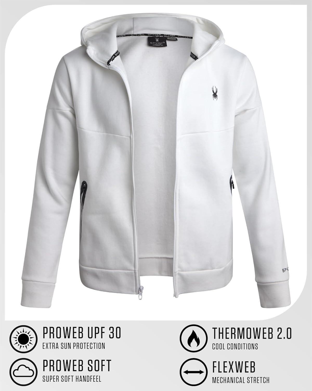imageSpyder Mens Zip Up Hoodie Super Soft Performance Fleece Sweatshirts for Men Warm Athletic Hoodies for Running Walking GymWhite
