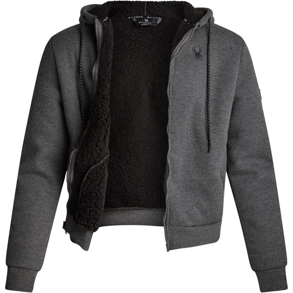 imageSpyder Mens Sherpa Fur Hoodie Soft Stretch Waffle Knit Full Zip Up Hoodie Sweatshirt for Men with Cozy Sherpa Fleece LiningCharcoal Heather