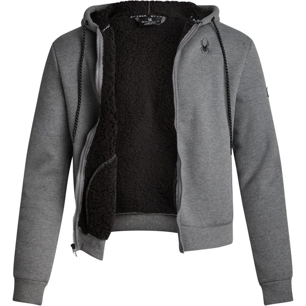 imageSpyder Mens Sherpa Fur Hoodie Soft Stretch Waffle Knit Full Zip Up Hoodie Sweatshirt for Men with Cozy Sherpa Fleece LiningGrey Heather