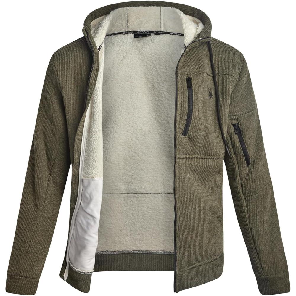 imageSpyder Mens Sherpa Fur Hoodie Soft Stretch Waffle Knit Full Zip Up Hoodie Sweatshirt for Men with Cozy Sherpa Fleece LiningOlive Moss