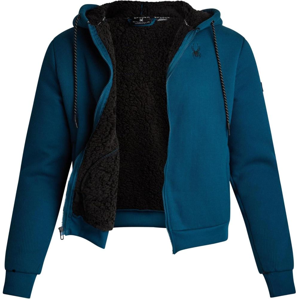 imageSpyder Mens Sherpa Fur Hoodie Soft Stretch Waffle Knit Full Zip Up Hoodie Sweatshirt for Men with Cozy Sherpa Fleece LiningPetrol Blue