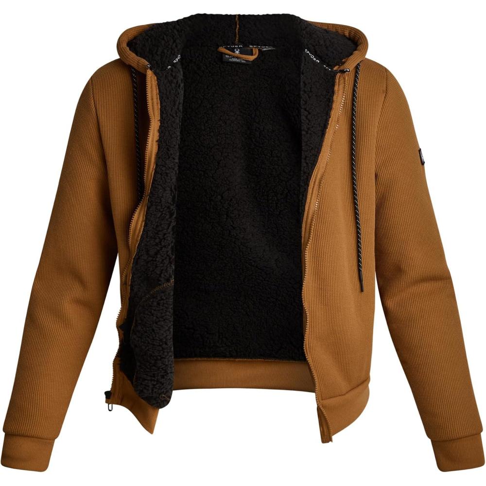 imageSpyder Mens Sherpa Fur Hoodie Soft Stretch Waffle Knit Full Zip Up Hoodie Sweatshirt for Men with Cozy Sherpa Fleece LiningSaddle