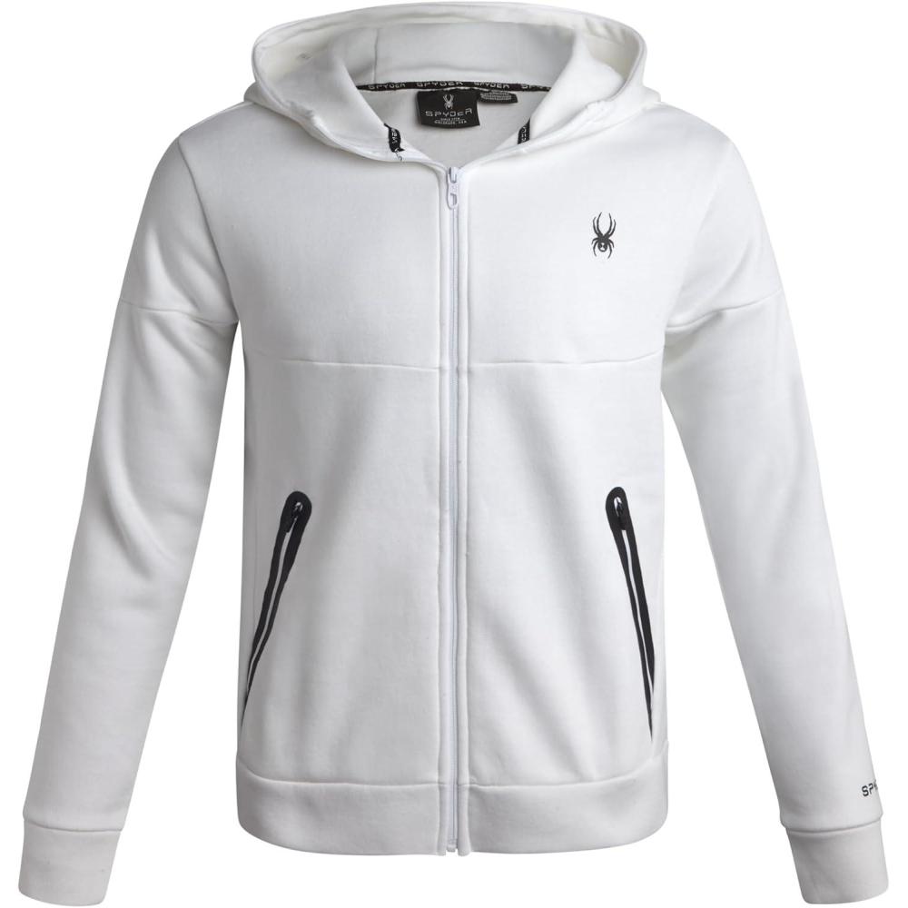 imageSpyder Mens Zip Up Hoodie Super Soft Performance Fleece Sweatshirts for Men Warm Athletic Hoodies for Running Walking GymWhite