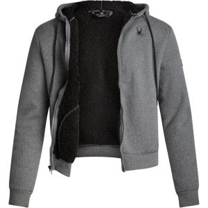 Spyder Mens Sherpa Fur Hoodie – Soft Stretch Waffle Knit Full Zip Up Hoodie Sweatshirt for Men with Cozy Sherpa Fleece Lining(Grey Heather)