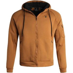 Spyder Mens Sherpa Fur Hoodie – Soft Stretch Waffle Knit Full Zip Up Hoodie Sweatshirt for Men with Cozy Sherpa Fleece Lining(Saddle Brown)