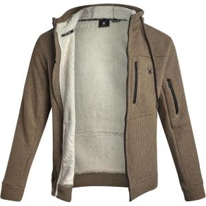 Spyder Mens Sherpa Fur Hoodie – Soft Stretch Waffle Knit Full Zip Up Hoodie Sweatshirt for Men with Cozy Sherpa Fleece Lining(Timber)