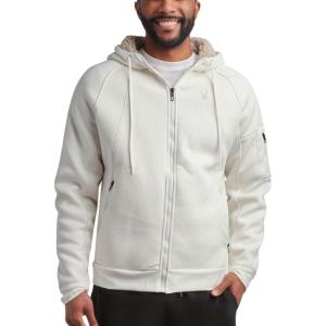 Spyder Mens Sherpa Fur Hoodie – Soft Stretch Waffle Knit Full Zip Up Hoodie Sweatshirt for Men with Cozy Sherpa Fleece Lining(White)