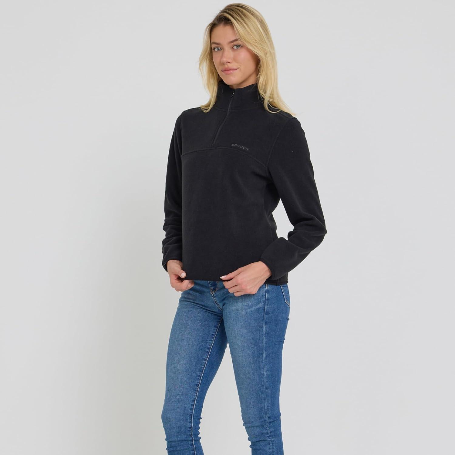 imageSpyder Fleece Pullover Women Soft Quarter Zip Warm Lightweight Long Sleeve Sweater Top for Fall Winter Casual WearBlack