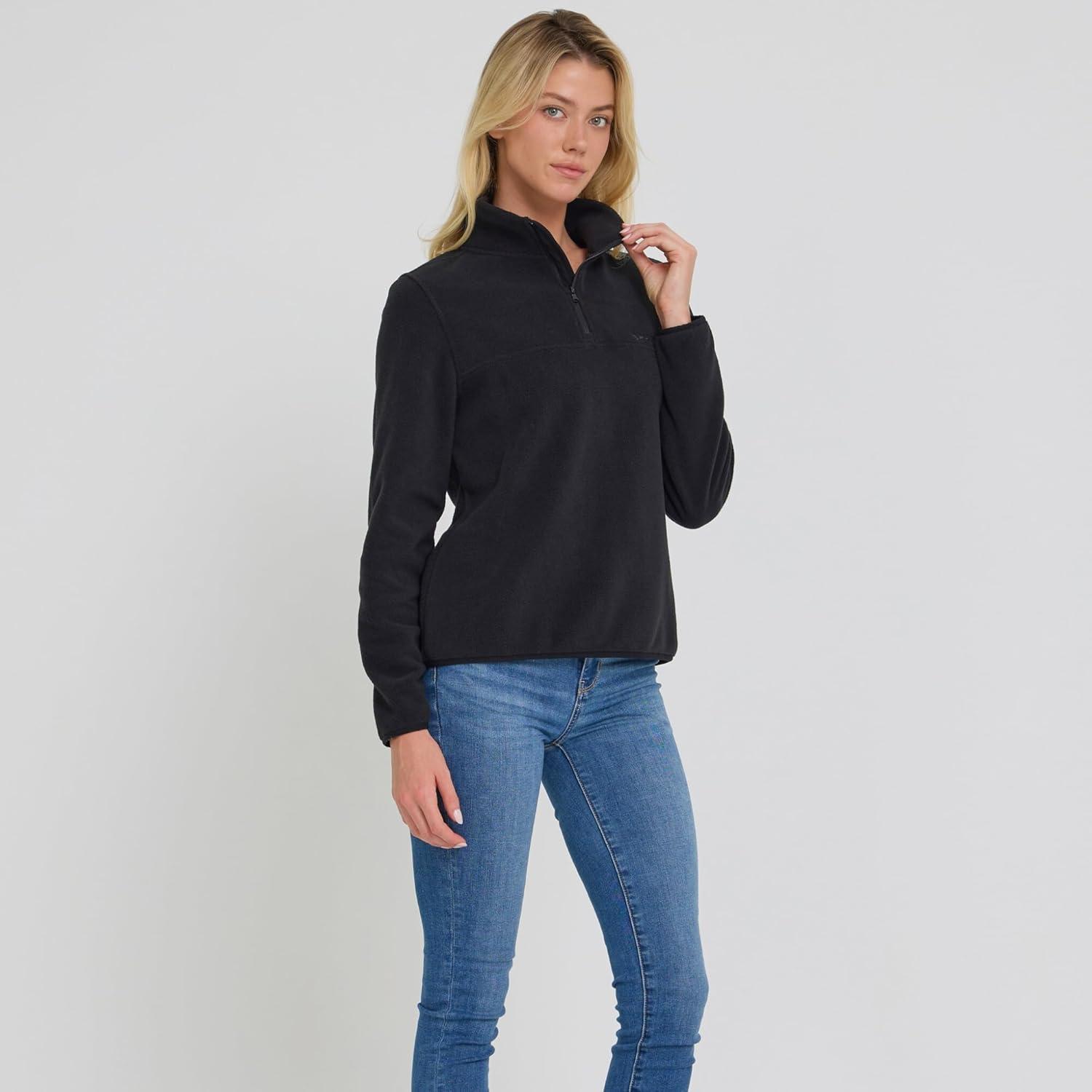 imageSpyder Fleece Pullover Women Soft Quarter Zip Warm Lightweight Long Sleeve Sweater Top for Fall Winter Casual WearBlack
