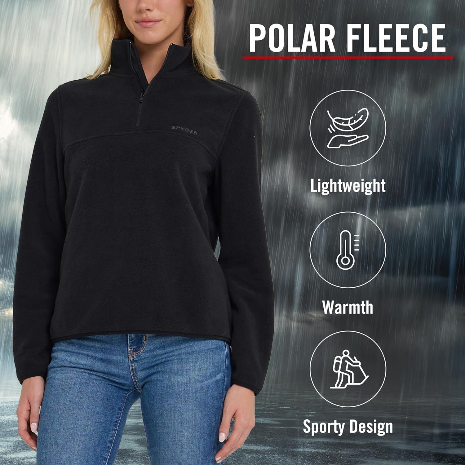 imageSpyder Fleece Pullover Women Soft Quarter Zip Warm Lightweight Long Sleeve Sweater Top for Fall Winter Casual WearBlack