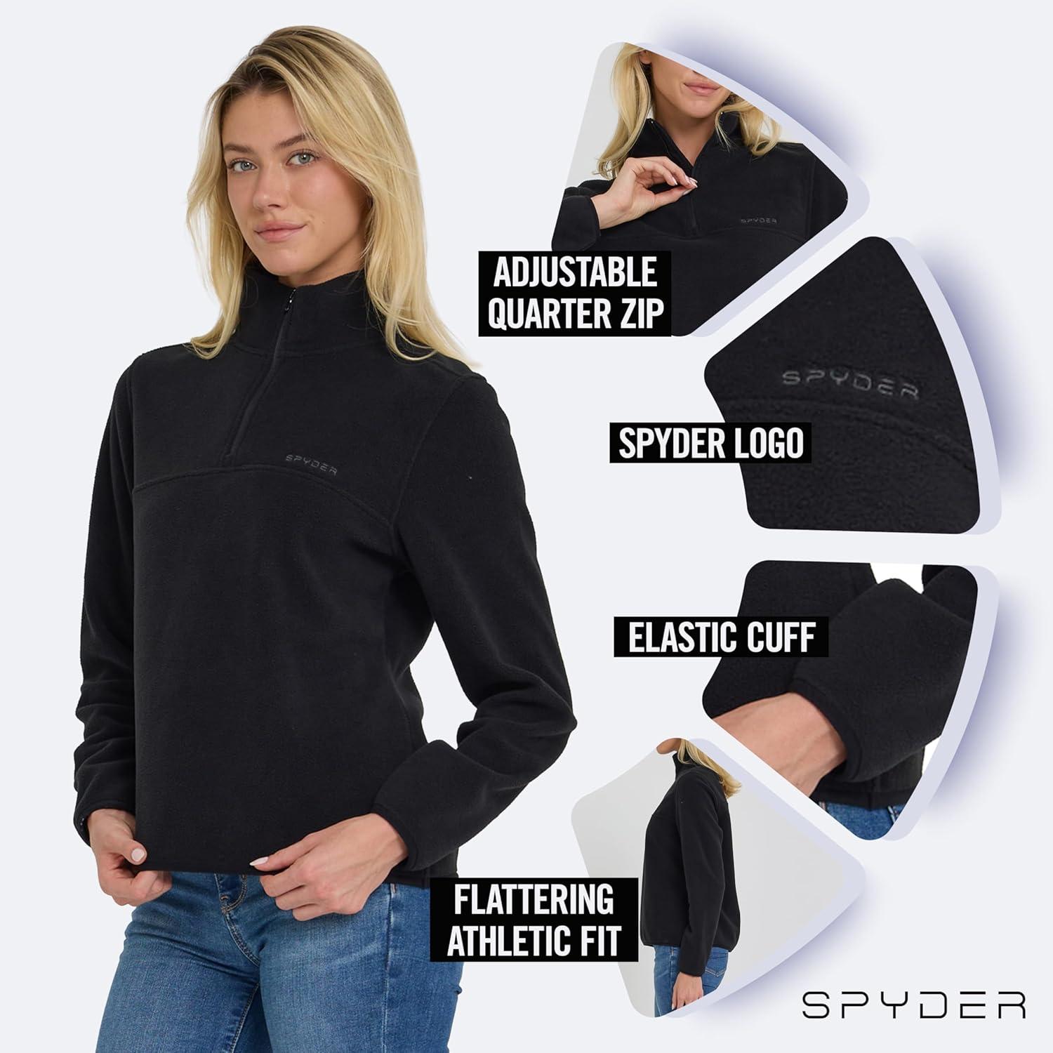 imageSpyder Fleece Pullover Women Soft Quarter Zip Warm Lightweight Long Sleeve Sweater Top for Fall Winter Casual WearBlack