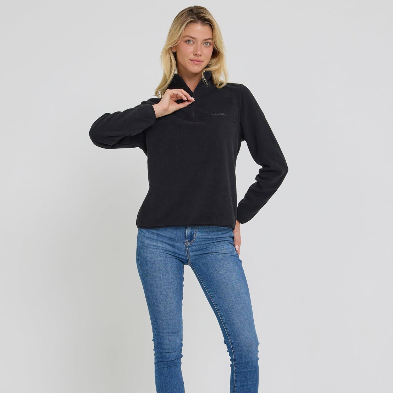 imageSpyder Fleece Pullover Women Soft Quarter Zip Warm Lightweight Long Sleeve Sweater Top for Fall Winter Casual WearBlack