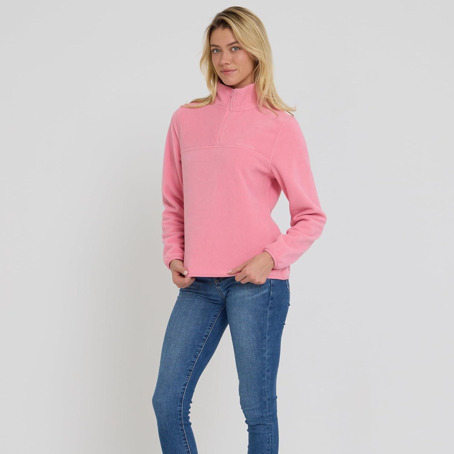imageSpyder Fleece Pullover Women Soft Quarter Zip Warm Lightweight Long Sleeve Sweater Top for Fall Winter Casual WearPink
