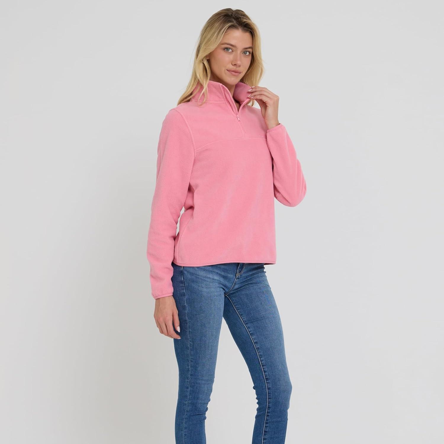 imageSpyder Fleece Pullover Women Soft Quarter Zip Warm Lightweight Long Sleeve Sweater Top for Fall Winter Casual WearPink
