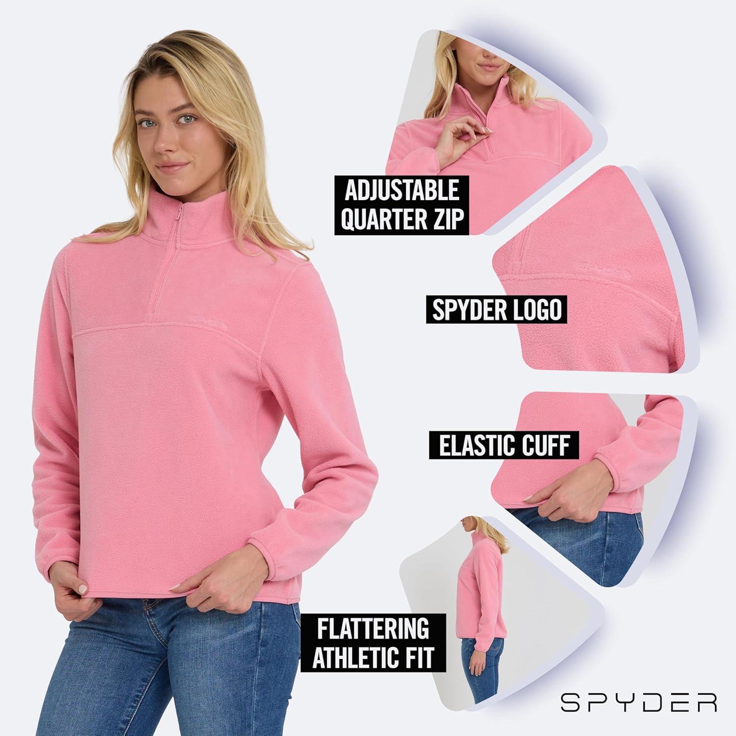 imageSpyder Fleece Pullover Women Soft Quarter Zip Warm Lightweight Long Sleeve Sweater Top for Fall Winter Casual WearPink