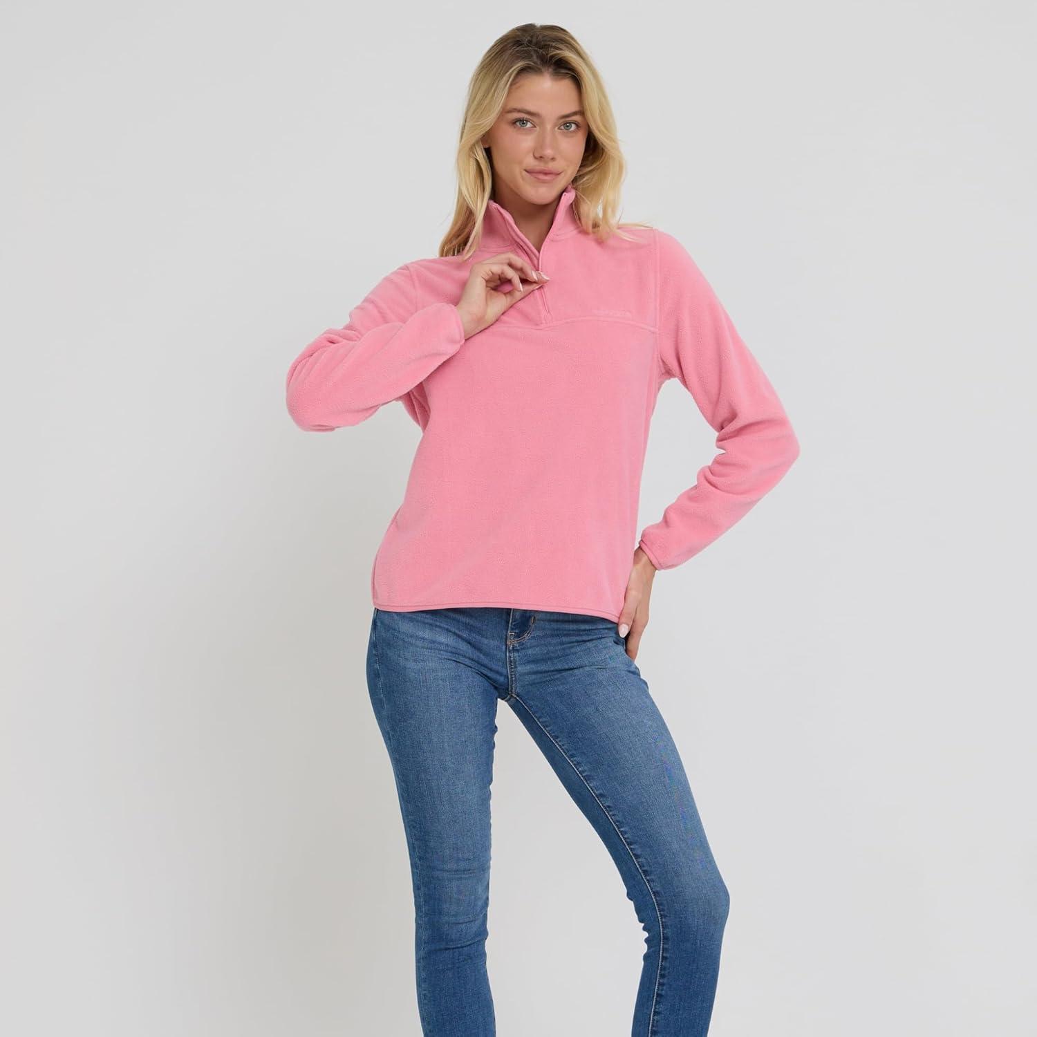 imageSpyder Fleece Pullover Women Soft Quarter Zip Warm Lightweight Long Sleeve Sweater Top for Fall Winter Casual WearPink
