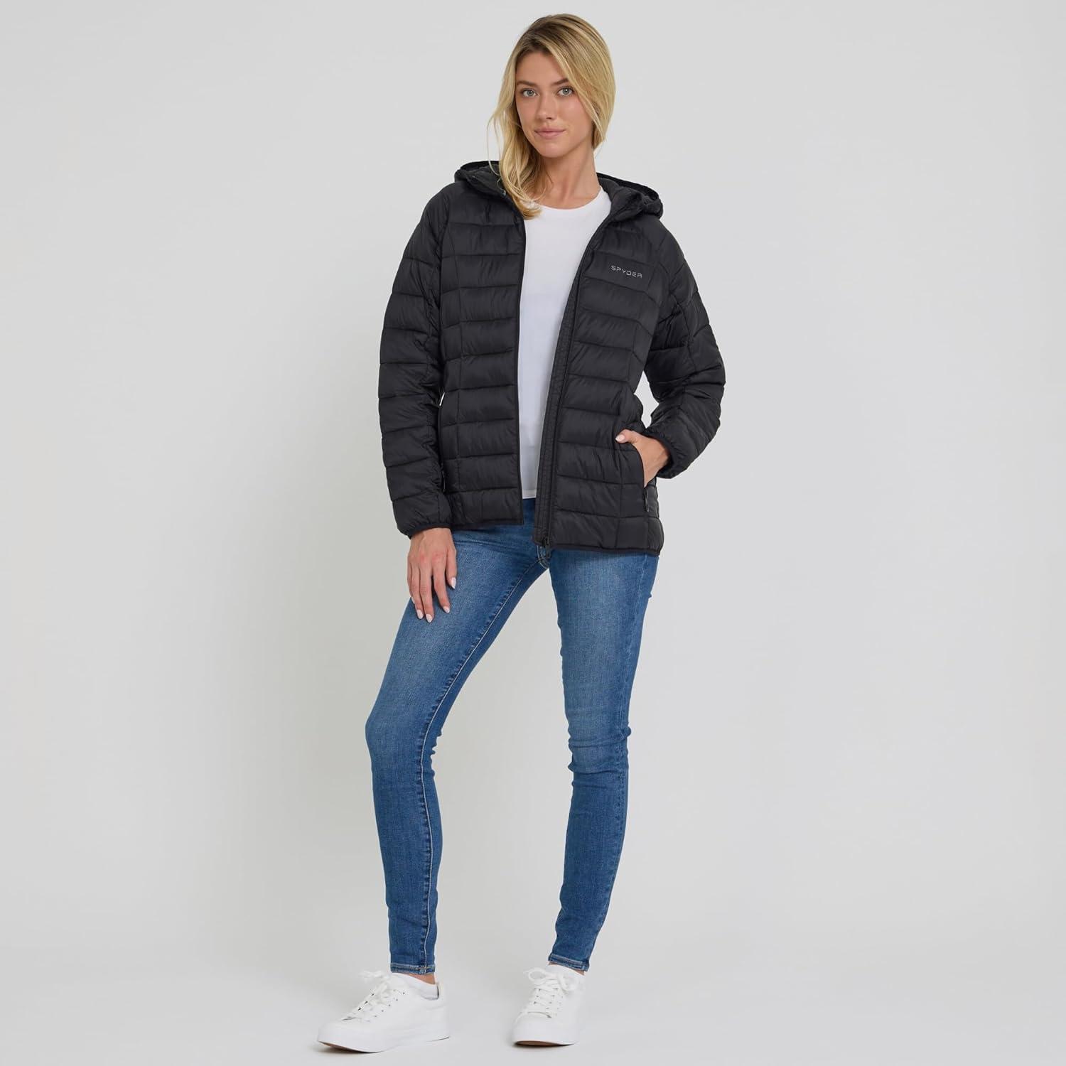 imageSpyder Packable Puffer Jacket Womens with Hood Lightweight Full Zip Winter Quilted Womens Puffer CoatBlack