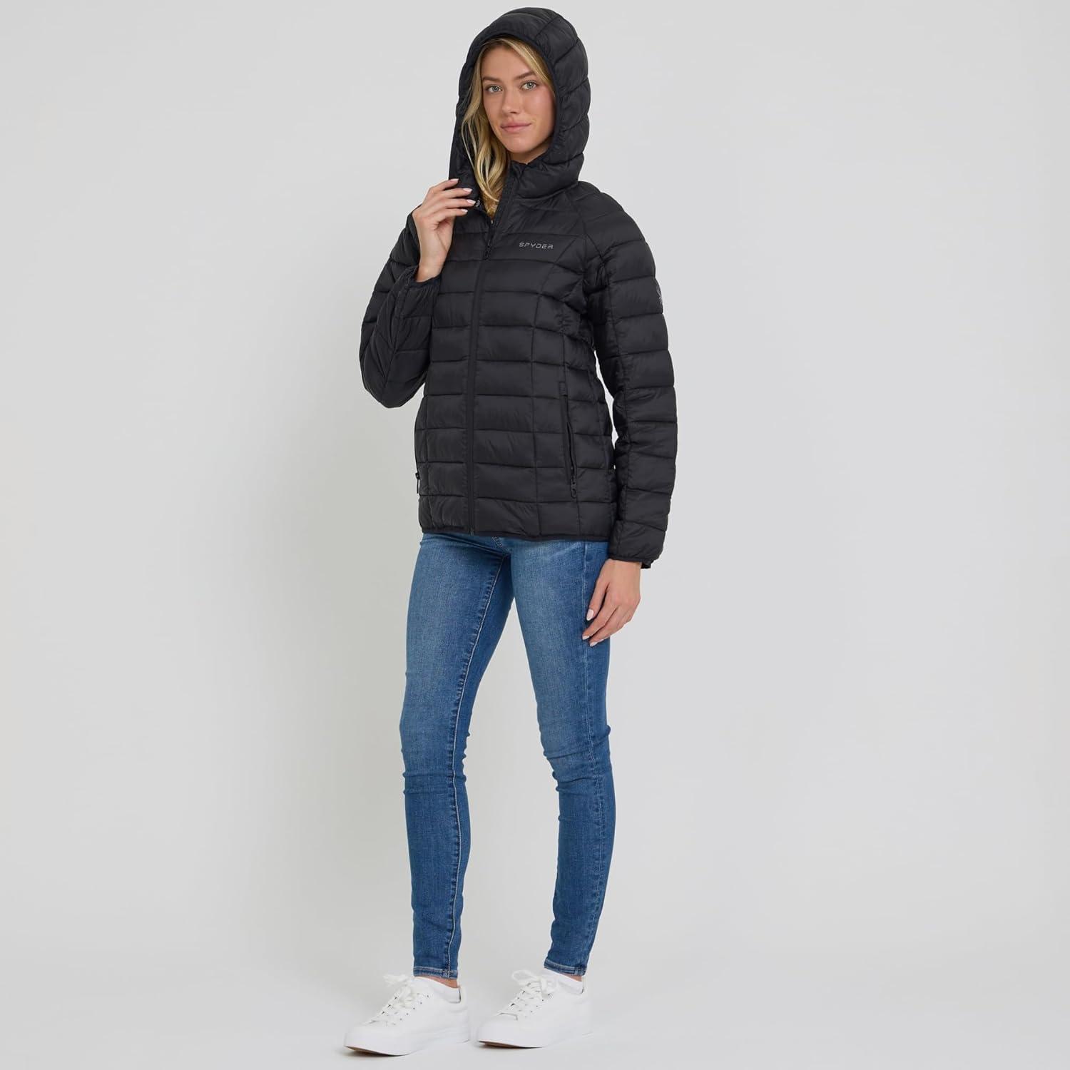 imageSpyder Packable Puffer Jacket Womens with Hood Lightweight Full Zip Winter Quilted Womens Puffer CoatBlack