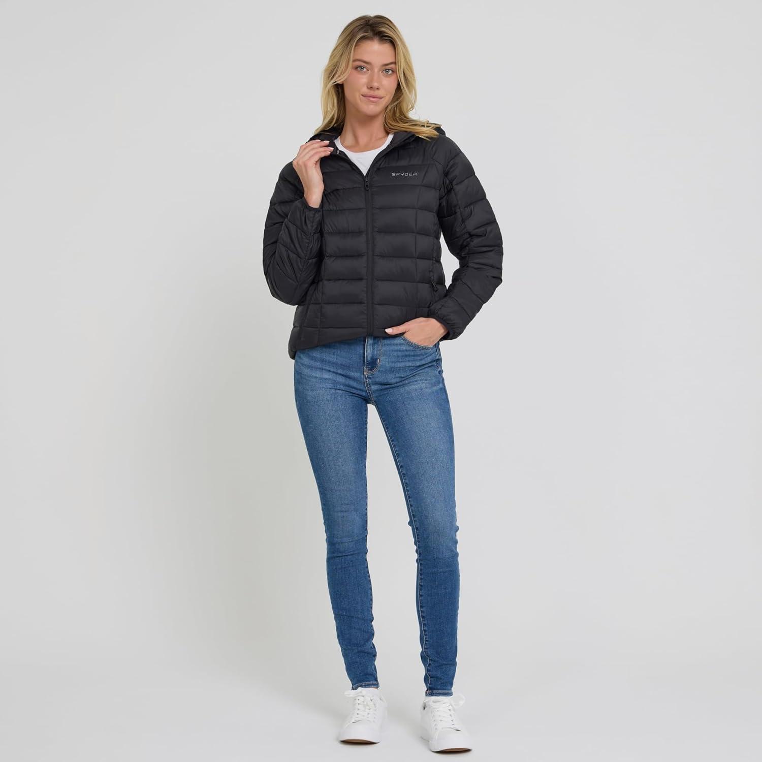imageSpyder Packable Puffer Jacket Womens with Hood Lightweight Full Zip Winter Quilted Womens Puffer CoatBlack