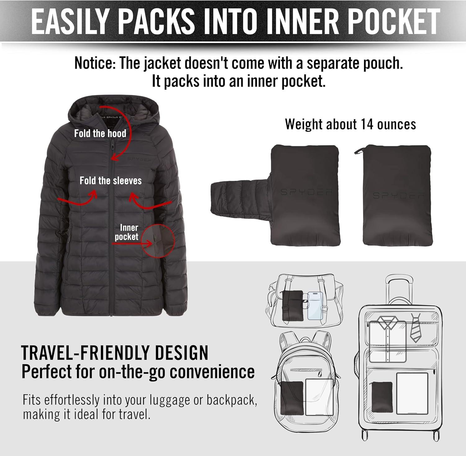 imageSpyder Packable Puffer Jacket Womens with Hood Lightweight Full Zip Winter Quilted Womens Puffer CoatCharcoal