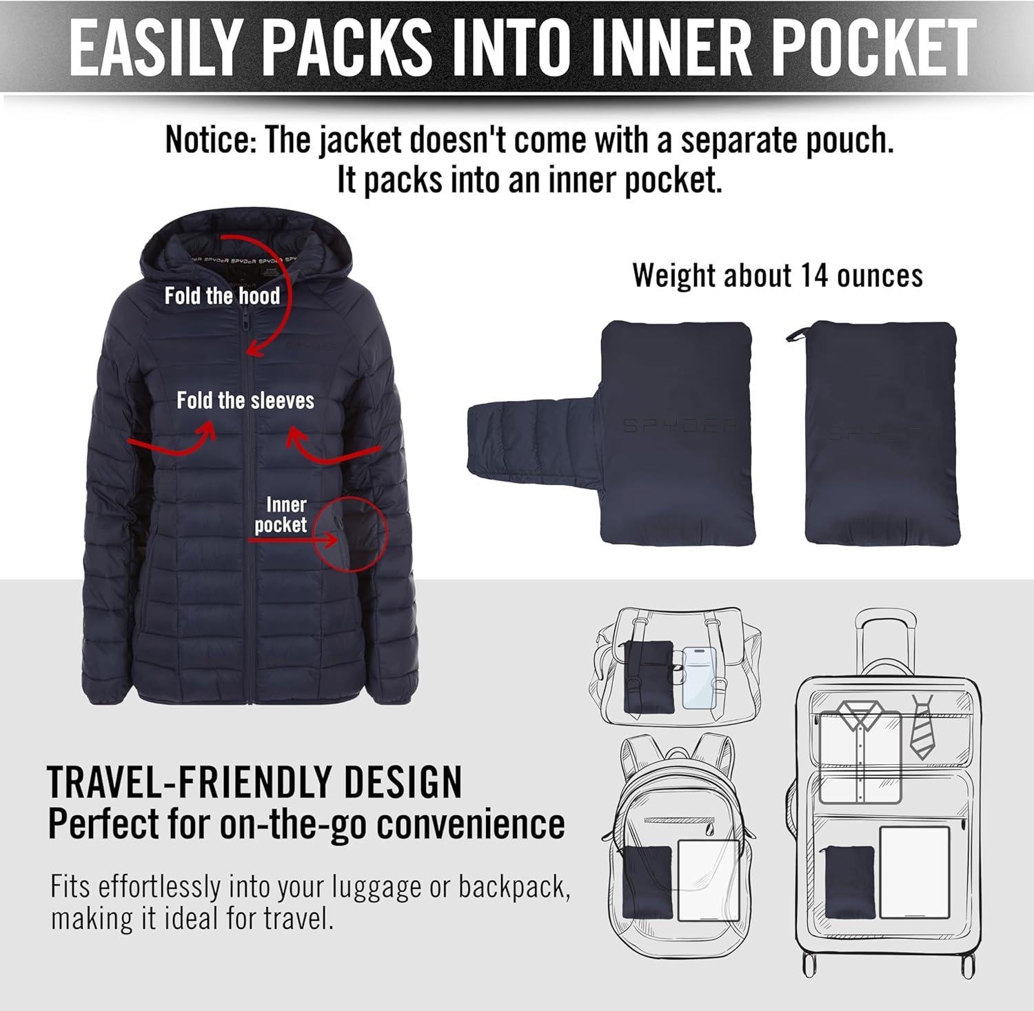 imageSpyder Packable Puffer Jacket Womens with Hood Lightweight Full Zip Winter Quilted Womens Puffer CoatNavy