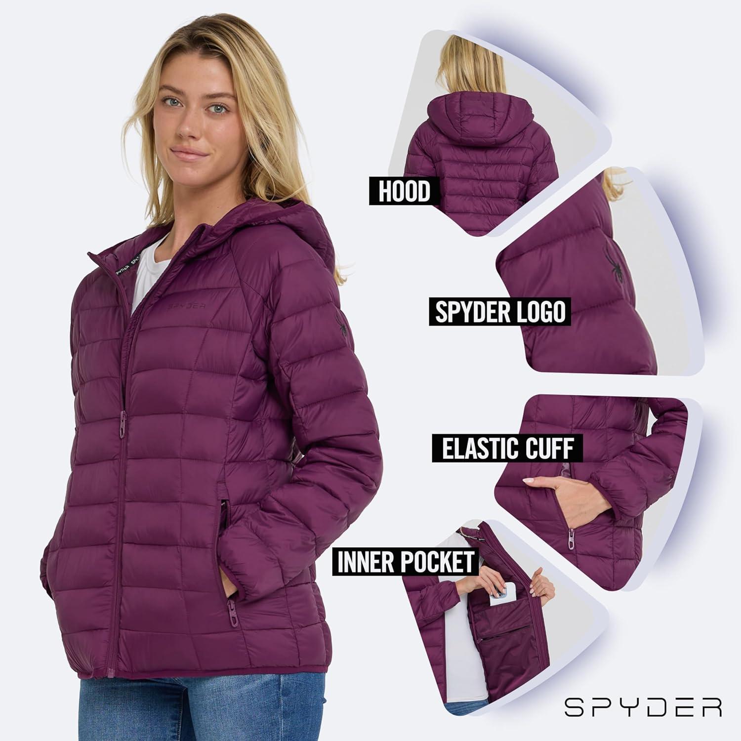 imageSpyder Packable Puffer Jacket Womens with Hood Lightweight Full Zip Winter Quilted Womens Puffer CoatWine