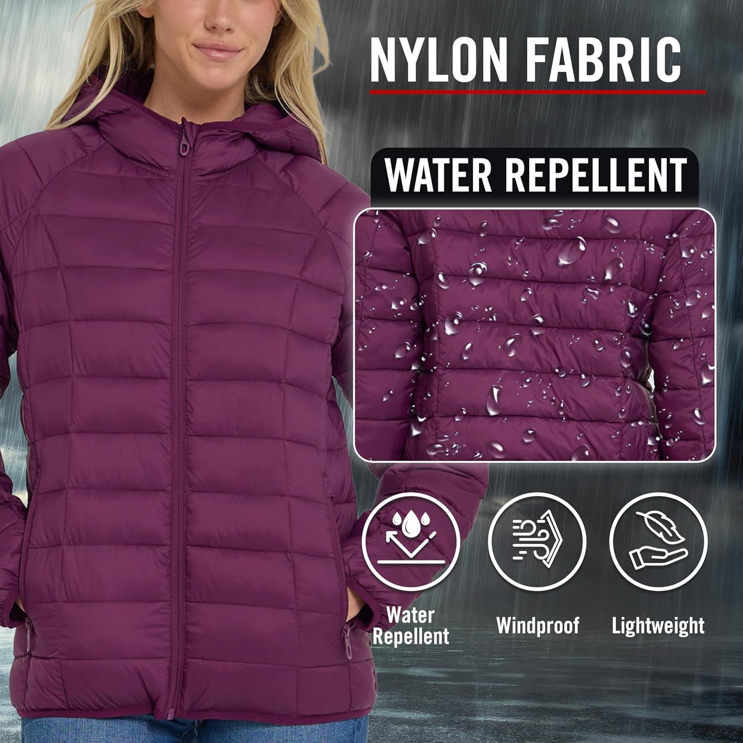 imageSpyder Packable Puffer Jacket Womens with Hood Lightweight Full Zip Winter Quilted Womens Puffer CoatWine