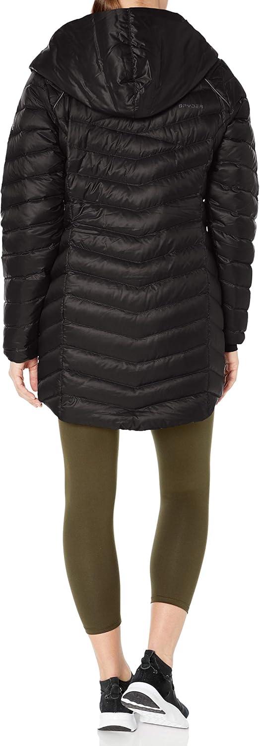 imageSpyder Womens Timeless Long Down Jacket Paneled Puffy Lightweight Hooded Full ZipBlack