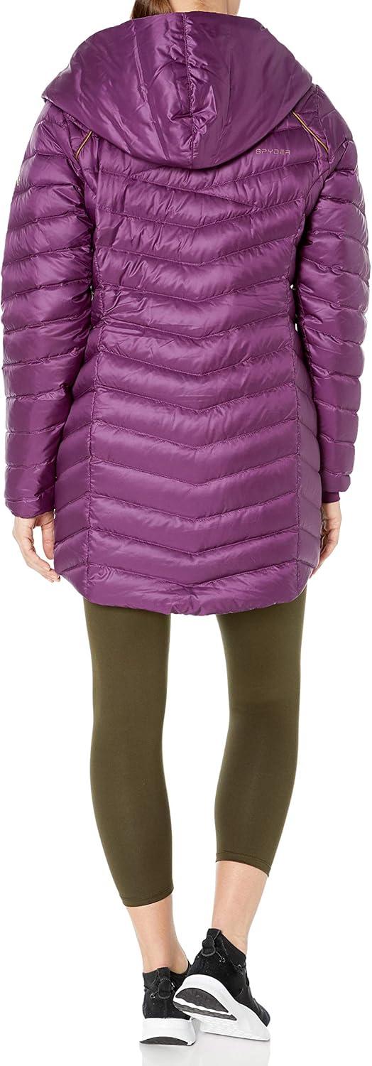 imageSpyder Womens Timeless Long Down Jacket Paneled Puffy Lightweight Hooded Full ZipRaisin