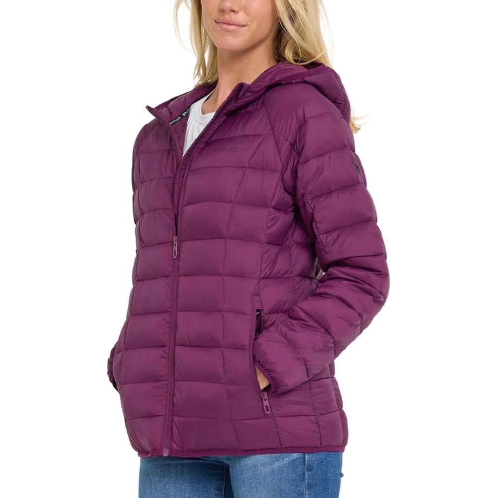 imageSpyder Packable Puffer Jacket Womens with Hood Lightweight Full Zip Winter Quilted Womens Puffer CoatWine