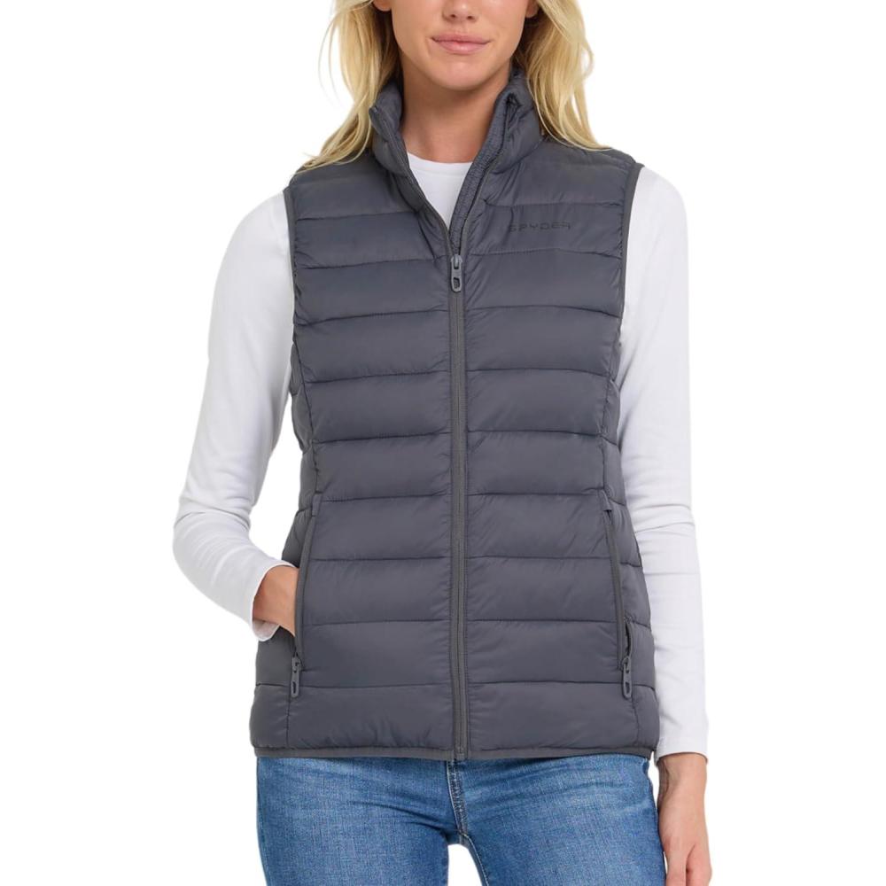imageSpyder Womens Puffer Vest Lightweight Sleeveless Puffer Vest Women Cozy Fall Fashion Warm Quilted Jackets for WomenCharcoal