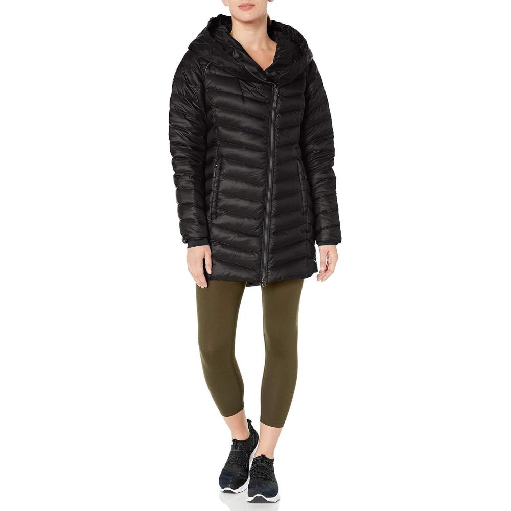 imageSpyder Womens Timeless Long Down Jacket Paneled Puffy Lightweight Hooded Full ZipBlack