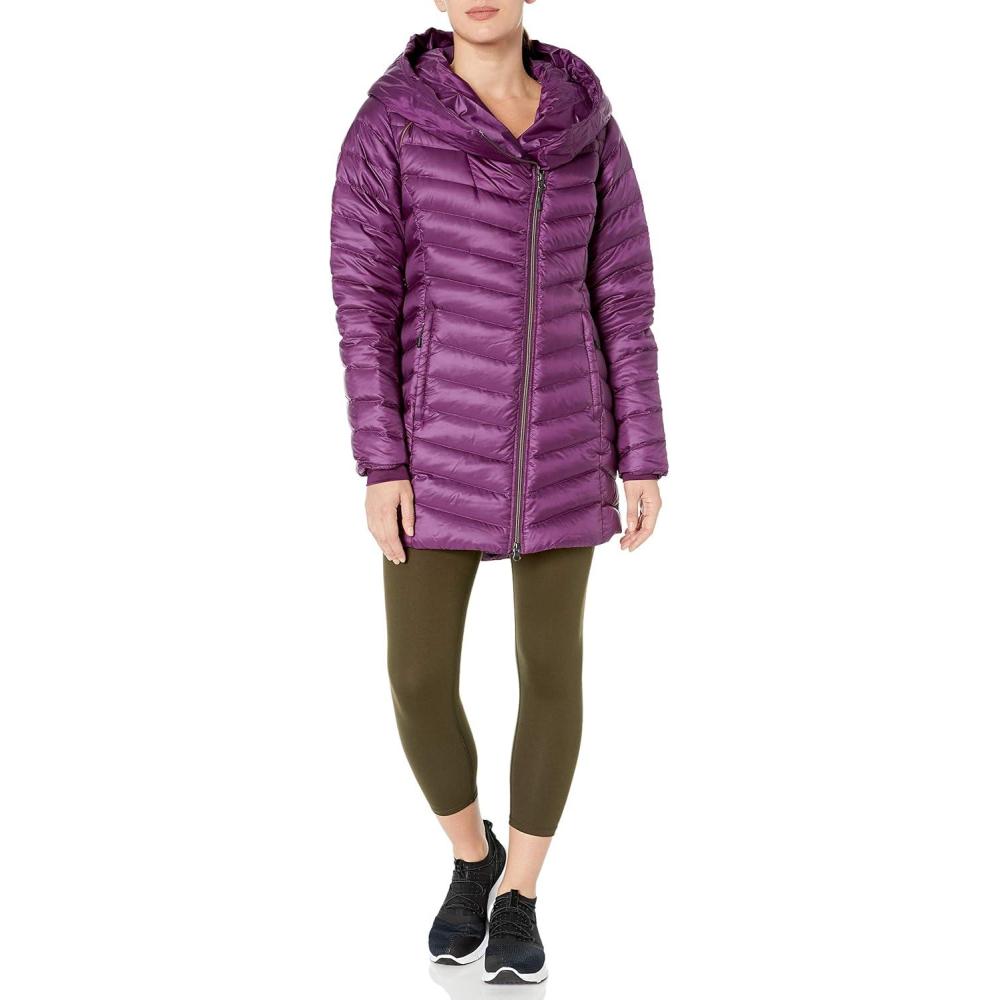 imageSpyder Womens Timeless Long Down Jacket Paneled Puffy Lightweight Hooded Full ZipRaisin