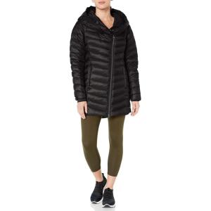 Spyder Women’s Timeless Long Down Jacket – Paneled Puffy Lightweight Hooded Full Zip(Black)