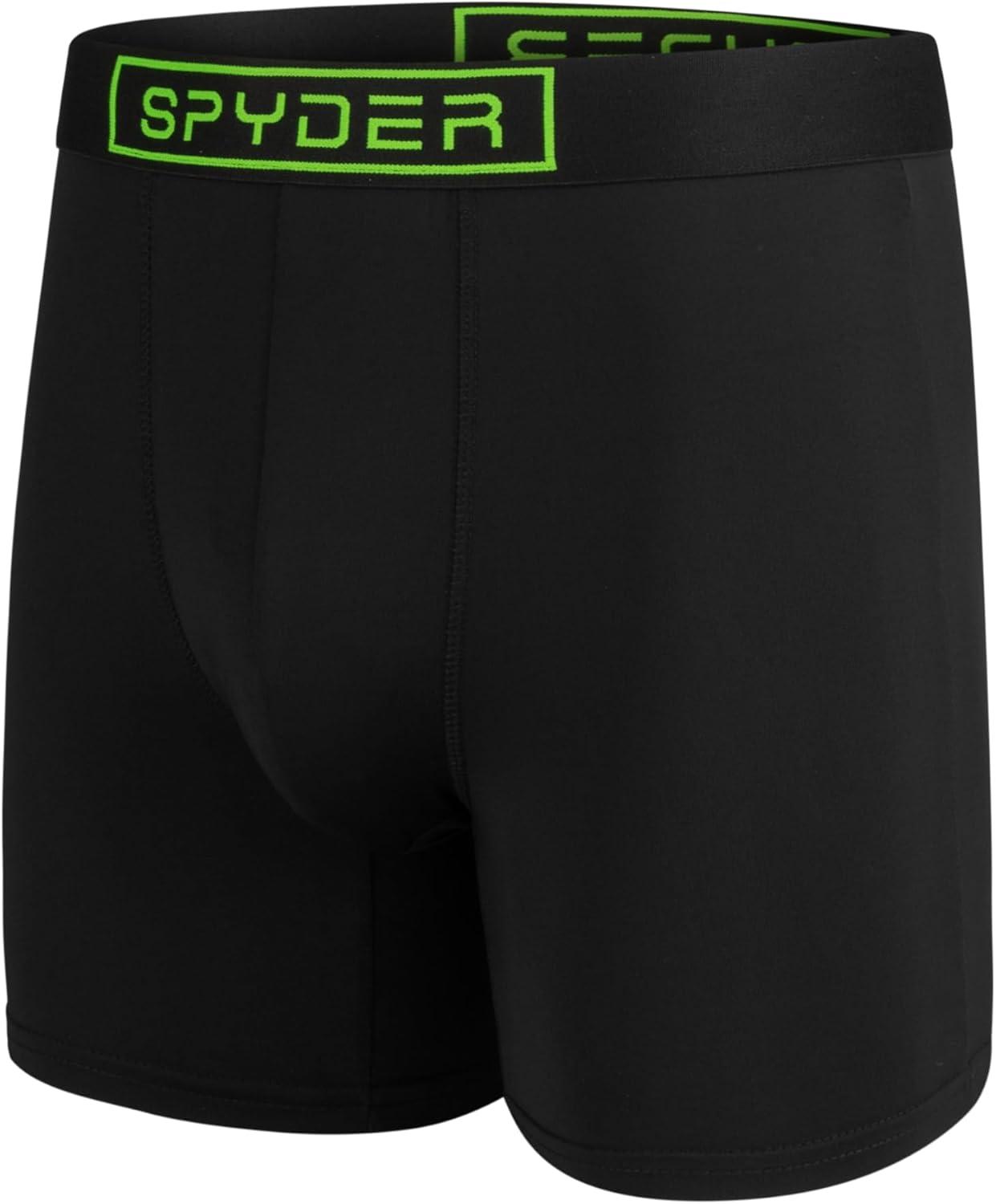 imageSpyder Mens Boxer Briefs 4 Pack Poly Spandex Performance Boxer Briefs UnderwearBlackBlackCharcoalTurquoise