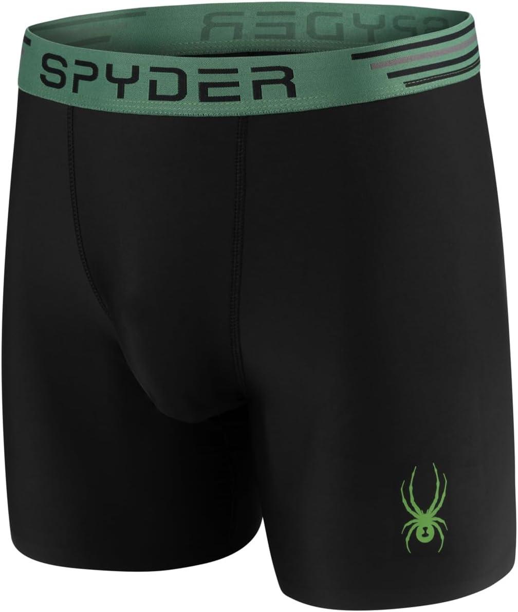 imageSpyder Mens Boxer Briefs 4 Pack Poly Spandex Performance UnderwearBonded Hem Boxer BriefsGreenHeatherBlueBlack