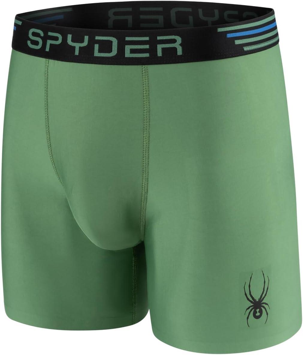imageSpyder Mens Boxer Briefs 4 Pack Poly Spandex Performance UnderwearBonded Hem Boxer BriefsGreenHeatherBlueBlack
