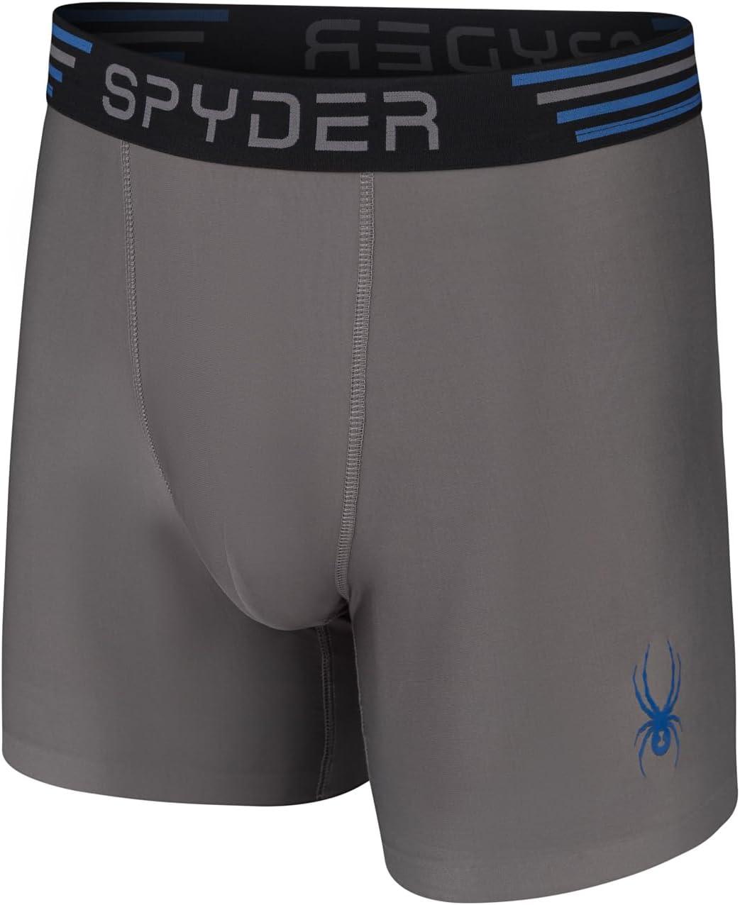 imageSpyder Mens Boxer Briefs 4 Pack Poly Spandex Performance UnderwearBonded Hem Boxer BriefsGreyBlueRedBlack
