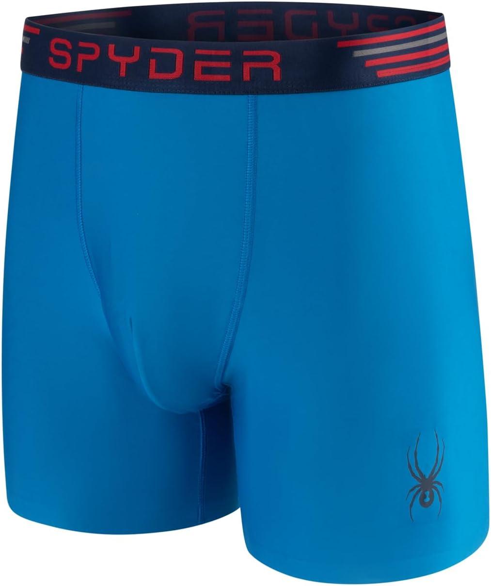 imageSpyder Mens Boxer Briefs 4 Pack Poly Spandex Performance UnderwearBonded Hem Boxer BriefsRedBlueBlackBlue